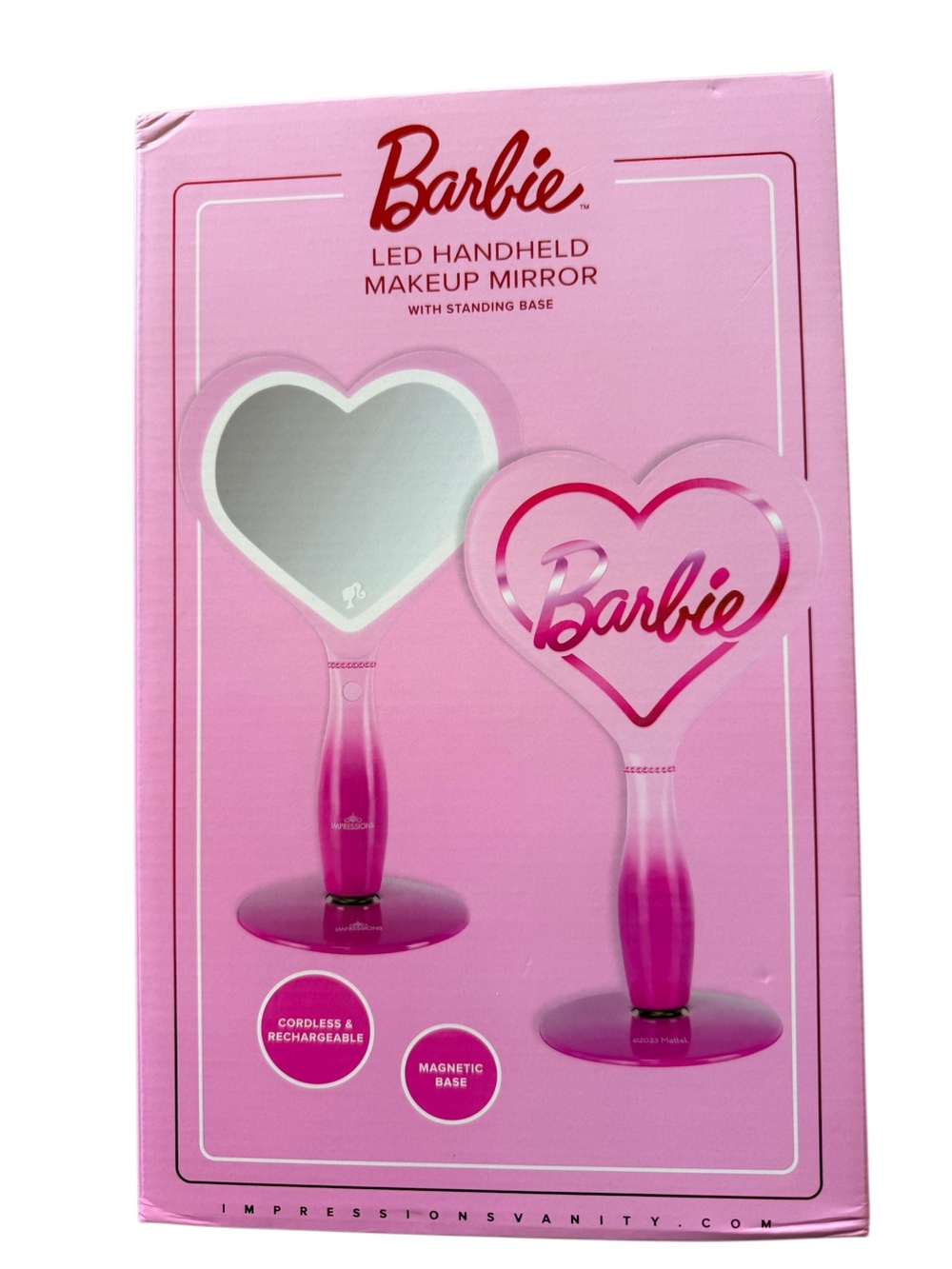 Impressions Barbie Heart-Shaped Pink LED Makeup Mirror with Stand NEW!